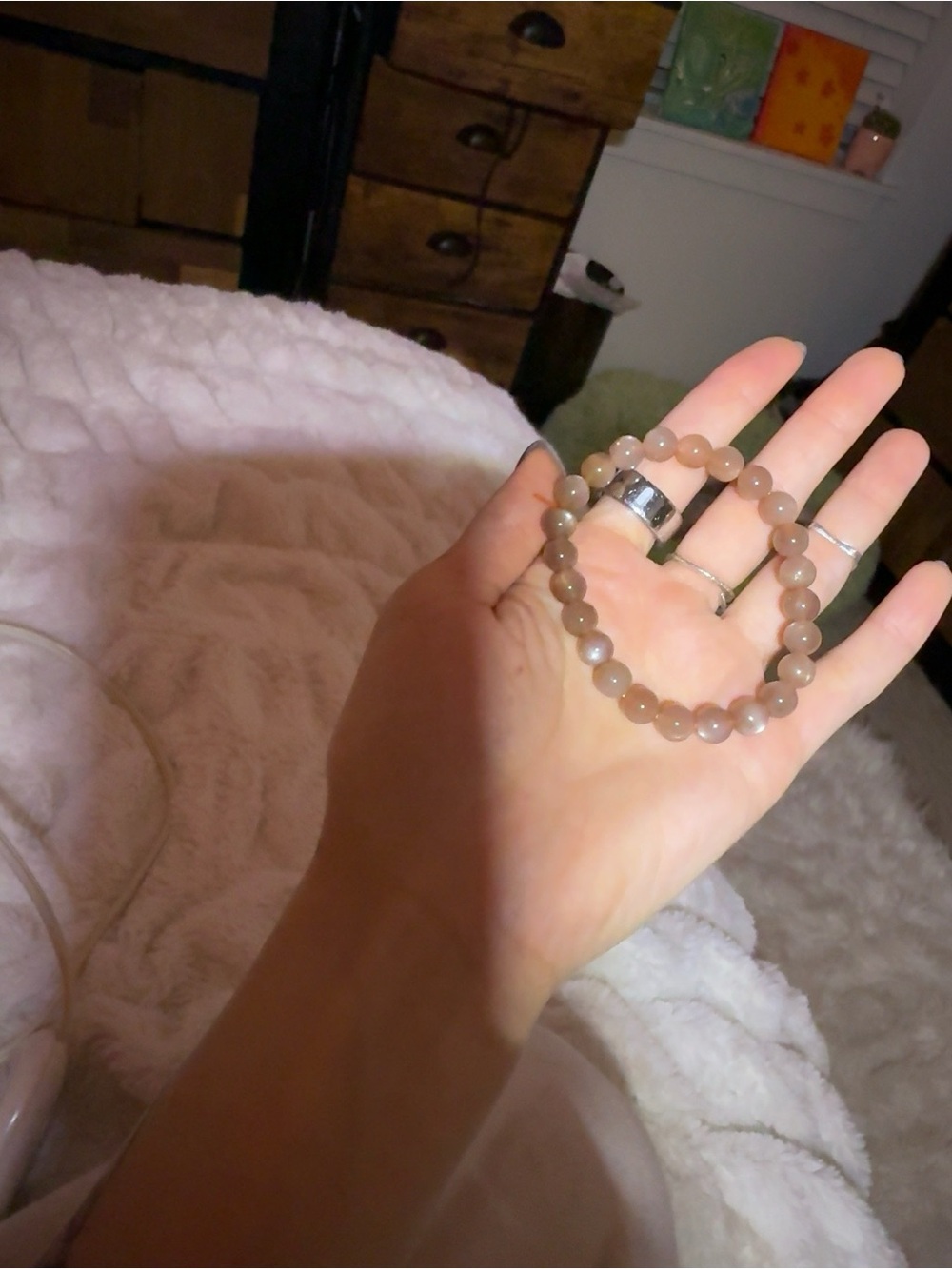 Natural peach moonstone crystal bracelet bohemian jewlrey